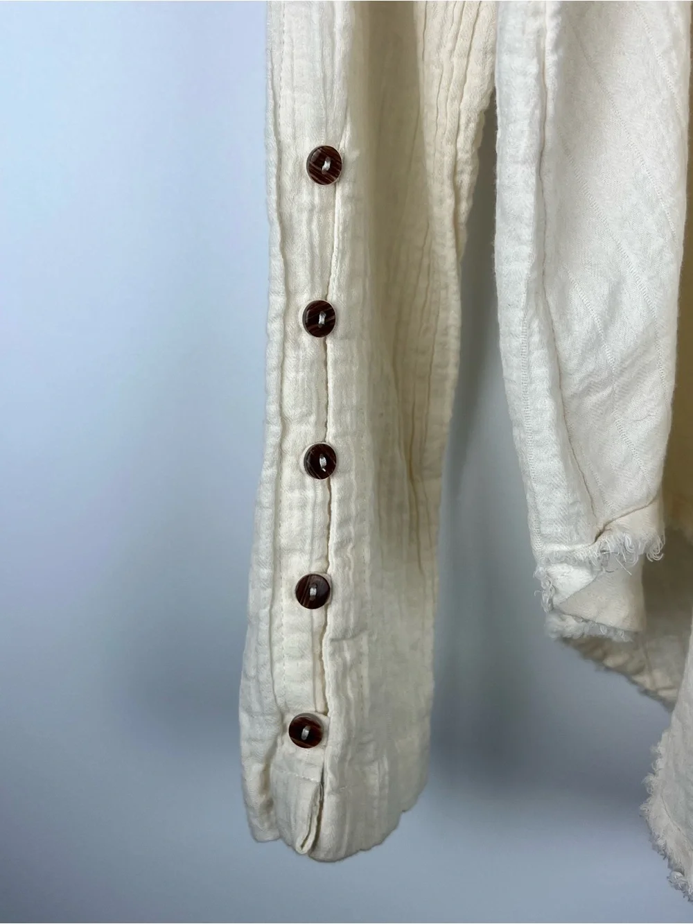 Free People Sand Dune Henley Oversized Tunic Top Boho Fringe Hem Cream Size L